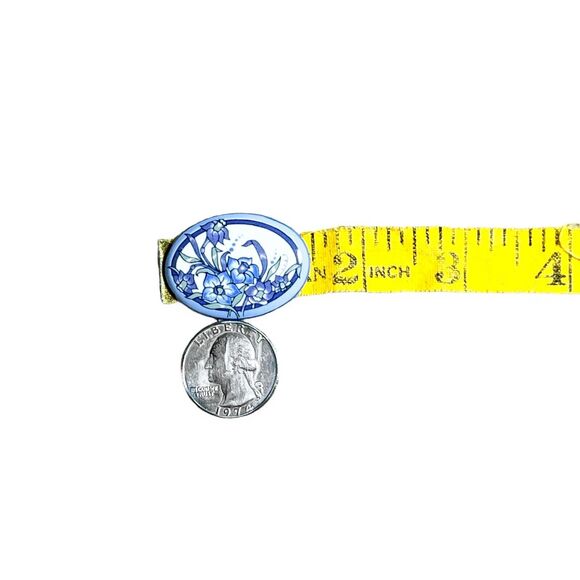 Michaela Frey Austria Enamel Brooch Blue Flowers Signed Small Vintage Oval Pin - Picture 7 of 7